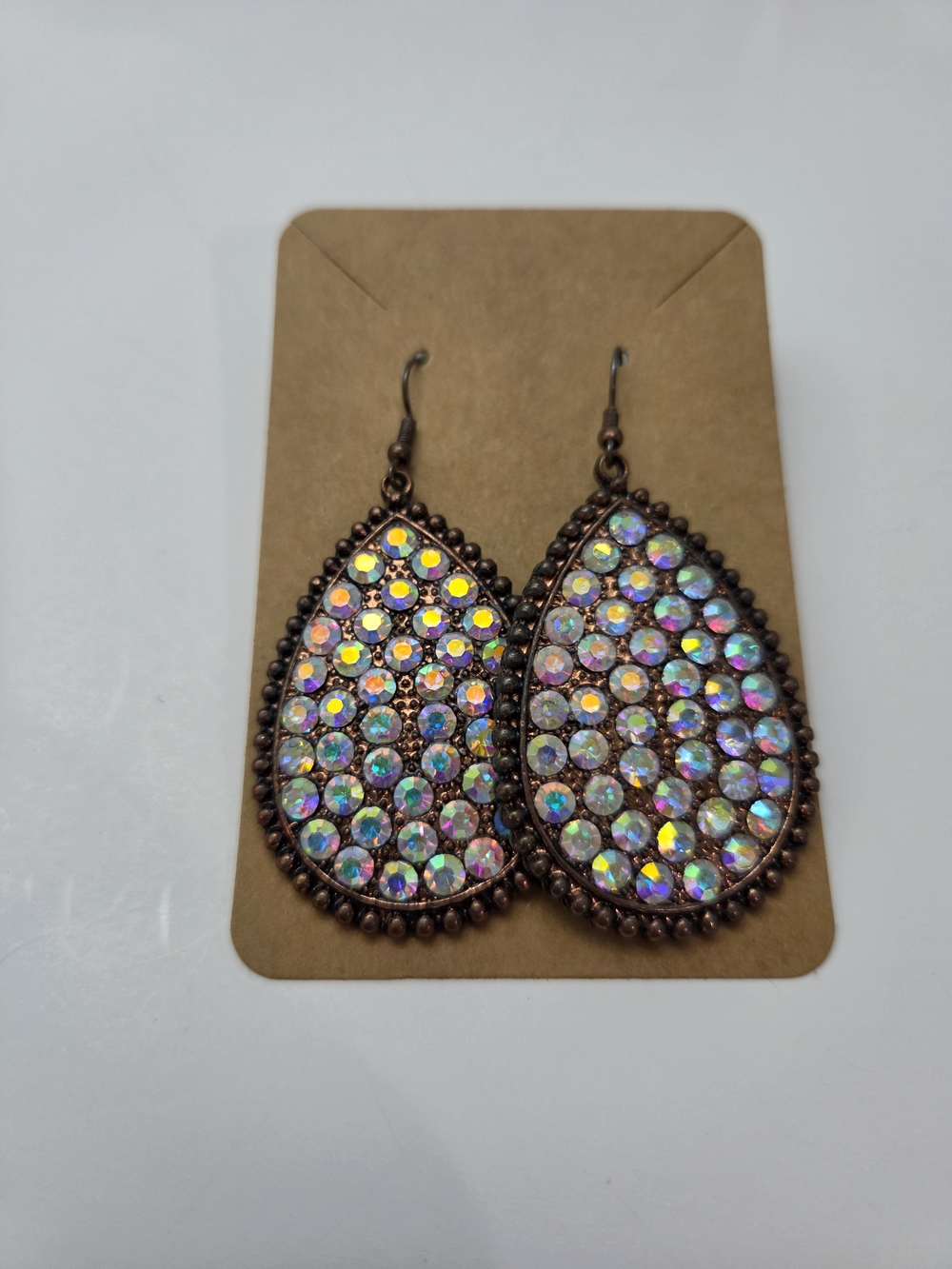 Iridescent Teardrop Dangle Earrings - AB Crystal